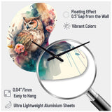 Cute Owls Floral Art II - Asymmetric Metal Wall Clock