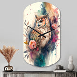 Cute Owls Floral Art II - Asymmetric Metal Wall Clock