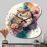 Cute Owls Floral Art II - Asymmetric Metal Wall Clock