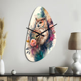 Cute Owls Floral Art II - Asymmetric Metal Wall Clock