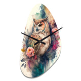 Cute Owls Floral Art II - Asymmetric Metal Wall Clock
