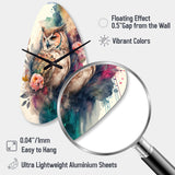 Cute Owls Floral Art II - Asymmetric Metal Wall Clock