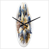 Gold And Blue Lily Bouquet III - Asymmetric Metal Wall Clock