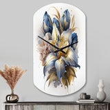 Gold And Blue Lily Bouquet III - Asymmetric Metal Wall Clock