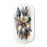 Gold And Blue Lily Bouquet III - Asymmetric Metal Wall Clock