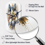 Gold And Blue Lily Bouquet III - Asymmetric Metal Wall Clock