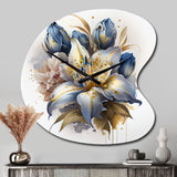 Gold And Blue Lily Bouquet III - Asymmetric Metal Wall Clock
