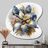 Gold And Blue Lily Bouquet III - Asymmetric Metal Wall Clock