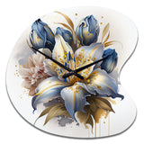 Gold And Blue Lily Bouquet III - Asymmetric Metal Wall Clock
