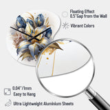 Gold And Blue Lily Bouquet III - Asymmetric Metal Wall Clock