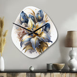 Gold And Blue Lily Bouquet III - Asymmetric Metal Wall Clock