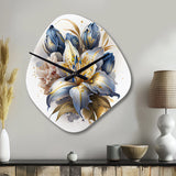 Gold And Blue Lily Bouquet III - Asymmetric Metal Wall Clock
