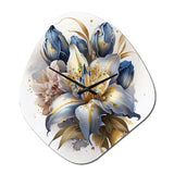 Gold And Blue Lily Bouquet III - Asymmetric Metal Wall Clock