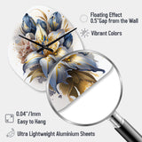 Gold And Blue Lily Bouquet III - Asymmetric Metal Wall Clock