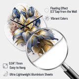 Gold And Blue Lily Bouquet III - Asymmetric Metal Wall Clock