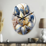 Gold And Blue Lily Bouquet III - Asymmetric Metal Wall Clock