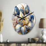 Gold And Blue Lily Bouquet III - Asymmetric Metal Wall Clock