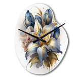 Gold And Blue Lily Bouquet III - Asymmetric Metal Wall Clock
