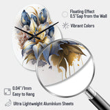 Gold And Blue Lily Bouquet III - Asymmetric Metal Wall Clock