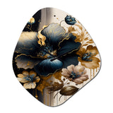 Dark Blue And Gold Hibiscus II - Asymmetric Metal Wall Clock