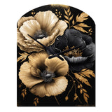 Black And Gold Hibiscus II - Asymmetric Metal Wall Clock