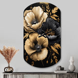 Black And Gold Hibiscus II - Asymmetric Metal Wall Clock