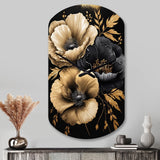 Black And Gold Hibiscus II - Asymmetric Metal Wall Clock