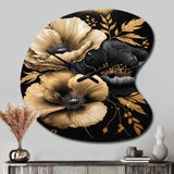 Black And Gold Hibiscus II - Asymmetric Metal Wall Clock