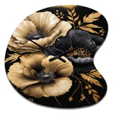 Black And Gold Hibiscus II - Asymmetric Metal Wall Clock