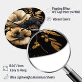 Black And Gold Hibiscus II - Asymmetric Metal Wall Clock