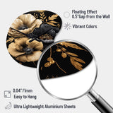 Black And Gold Hibiscus II - Asymmetric Metal Wall Clock