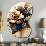 Brown And Blue Hibiscus Bouquet III - Asymmetric Metal Wall Clock