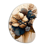 Brown And Blue Hibiscus Bouquet III - Asymmetric Metal Wall Clock