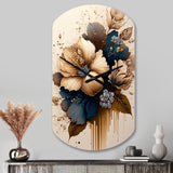 Brown And Blue Hibiscus Bouquet III - Asymmetric Metal Wall Clock