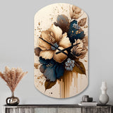 Brown And Blue Hibiscus Bouquet III - Asymmetric Metal Wall Clock