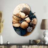 Brown And Blue Hibiscus Bouquet III - Asymmetric Metal Wall Clock