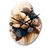 Brown And Blue Hibiscus Bouquet III - Asymmetric Metal Wall Clock