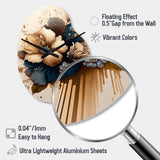 Brown And Blue Hibiscus Bouquet III - Asymmetric Metal Wall Clock