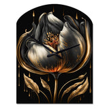 Black And Gold Tulip - Asymmetric Metal Wall Clock