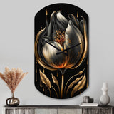 Black And Gold Tulip - Asymmetric Metal Wall Clock