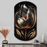 Black And Gold Tulip - Asymmetric Metal Wall Clock