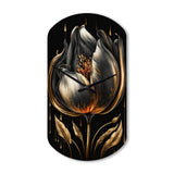 Black And Gold Tulip - Asymmetric Metal Wall Clock