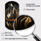 Black And Gold Tulip - Asymmetric Metal Wall Clock