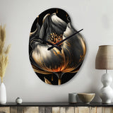 Black And Gold Tulip - Asymmetric Metal Wall Clock