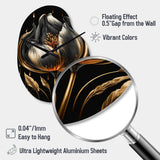 Black And Gold Tulip - Asymmetric Metal Wall Clock