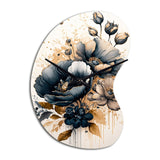 Navy Blue And Gold Poppy Flowers III - Asymmetric Metal Wall Clock
