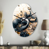 Navy Blue And Gold Poppy Flowers III - Asymmetric Metal Wall Clock
