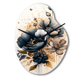 Navy Blue And Gold Poppy Flowers III - Asymmetric Metal Wall Clock