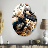 Navy Blue And Gold Poppy Flowers IV - Asymmetric Metal Wall Clock