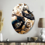 Navy Blue And Gold Poppy Flowers IV - Asymmetric Metal Wall Clock